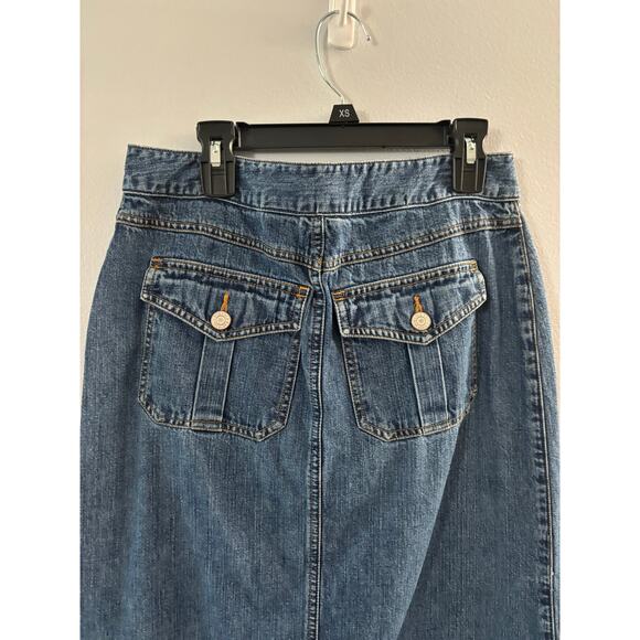 Vintage Old Navy Womens  Y2K Midi Jean Skirt Size 4 Denim Long 90s Front Slit - Picture 6 of 7